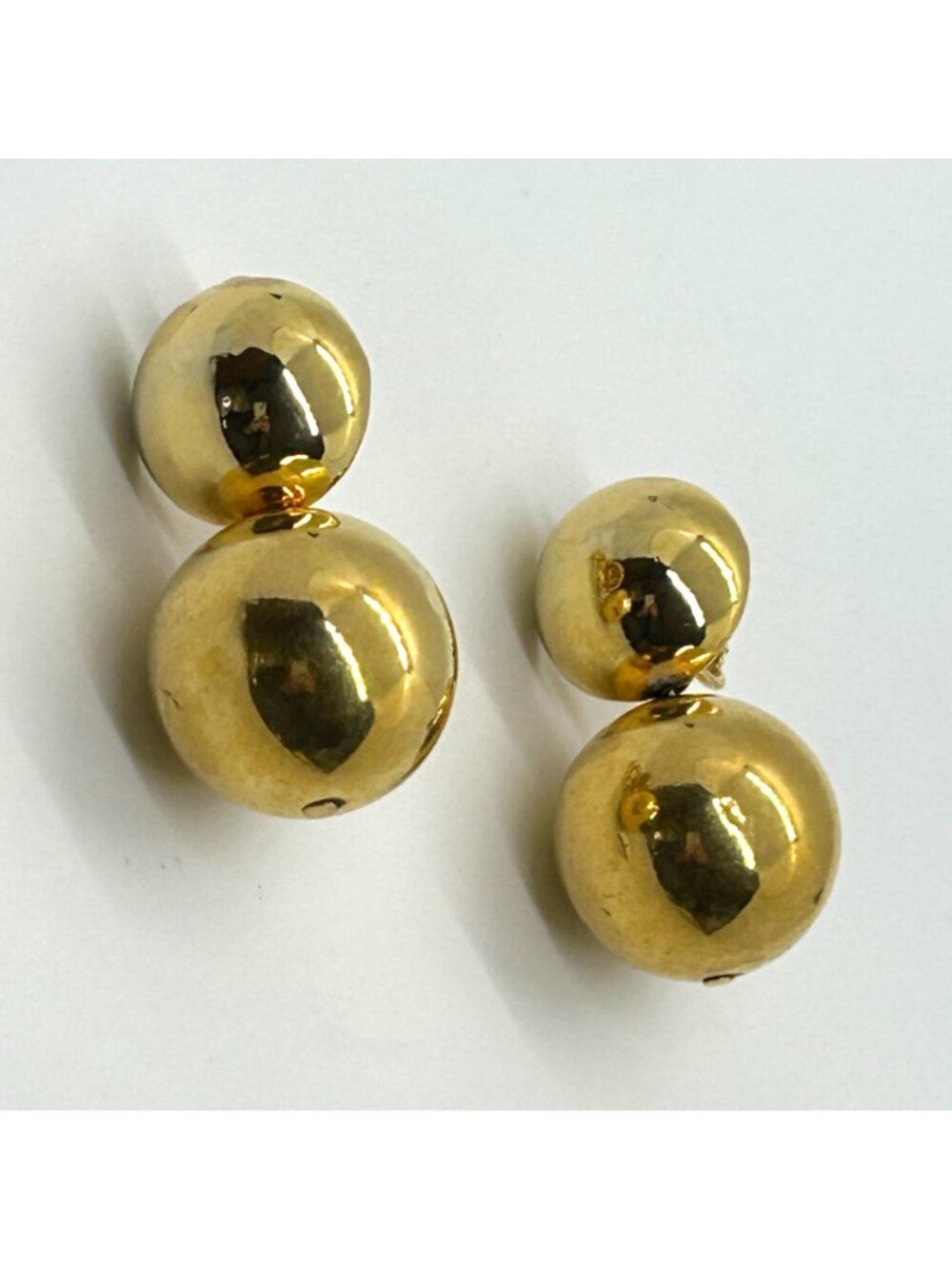Vintage Gold-tone Double Ball Earrings Screw Back Statement 1960 Mod Design MCM - Picture 2 of 13